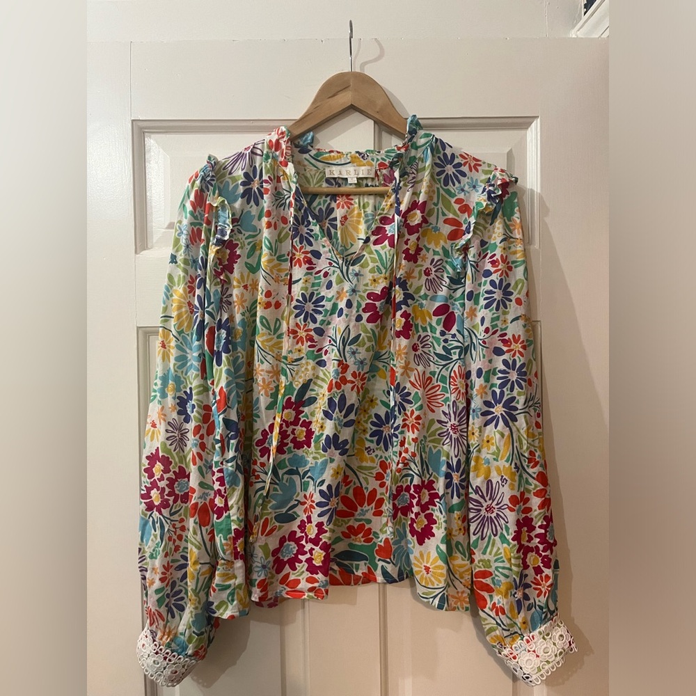 Karlie Cream Ruffled Mandarin Collar Blouse